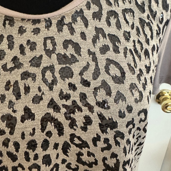 Loft Leopard Print Sequin Underlay Top, Medium Gray/Black - Picture 2 of 6
